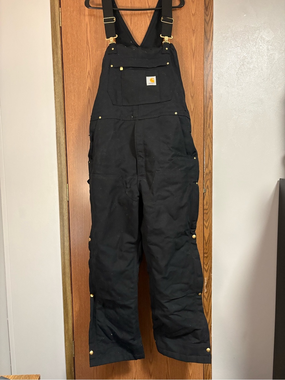 Carhartt Black Insulated Duck Bib Overalls with Brass Hardware